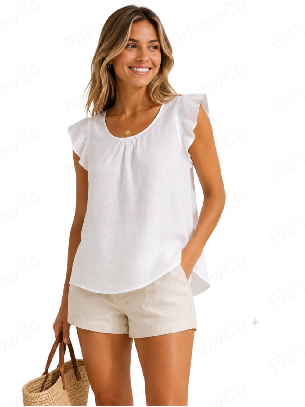 Terzo Millennio White 100% Linen Flutter Sleeve Blouse S NWT Made in Italy